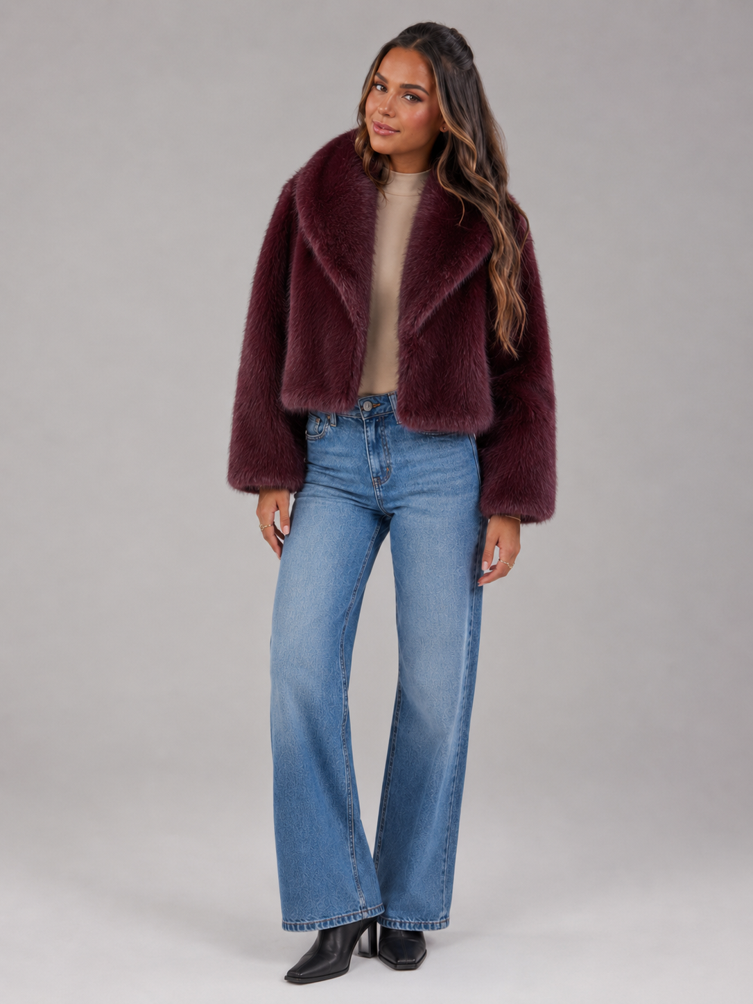 Imogen Faux Fur Jacket - full length view