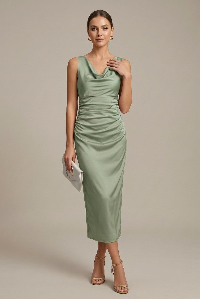 Women's Satin Midi Dress Genevieve – Soft Sculpted Evening Grace