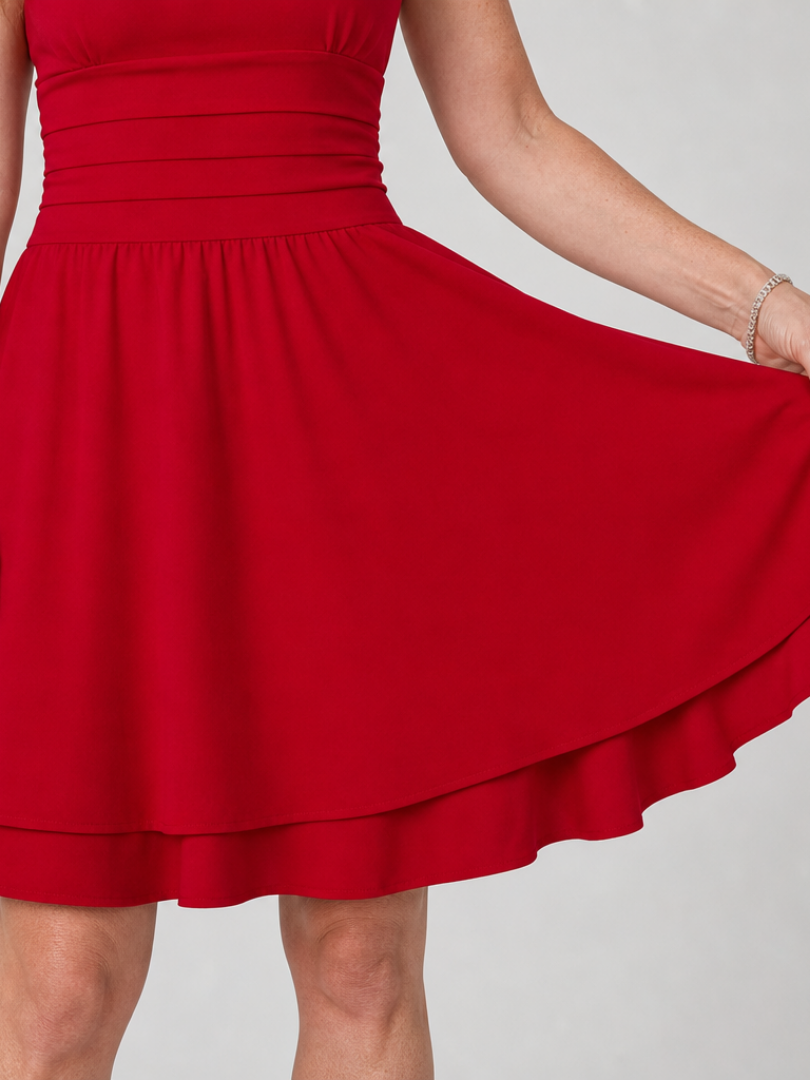Poppy Square Neck Mini Dress - red detail view
