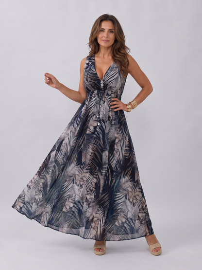 Marina Empire Waist Midi Dress - black front view