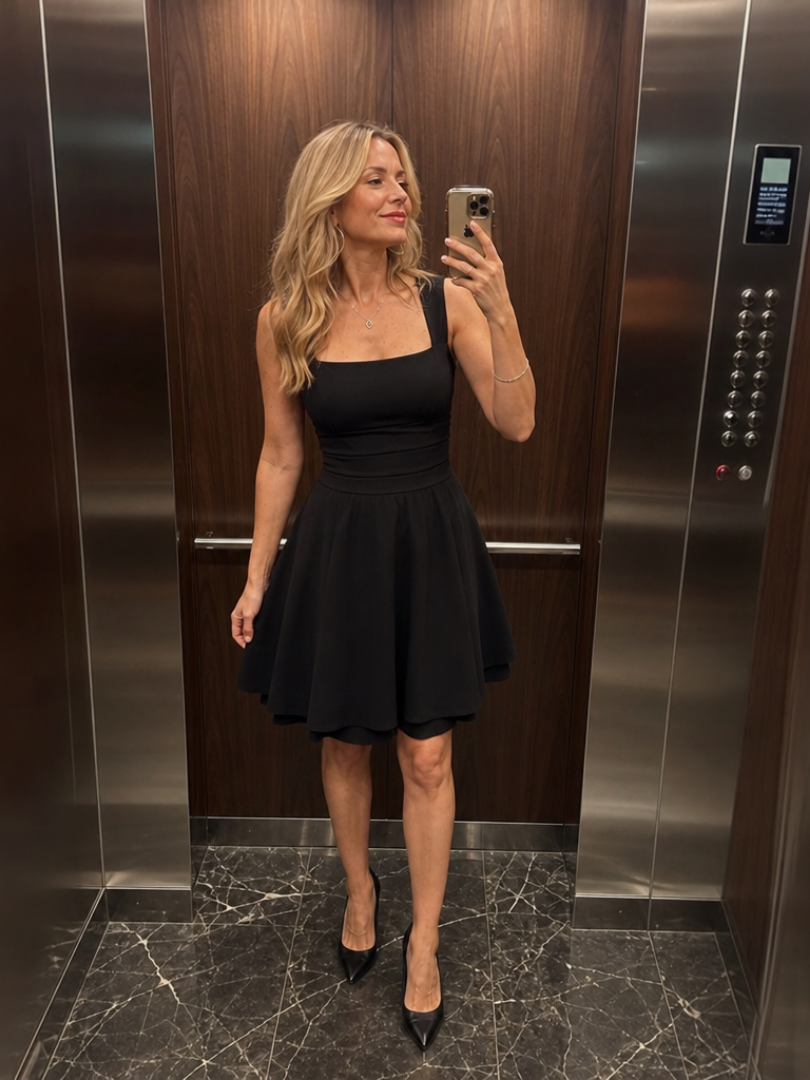 Poppy Square Neck Mini Dress - black styled view