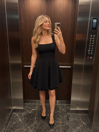 Poppy Square Neck Mini Dress - black styled view