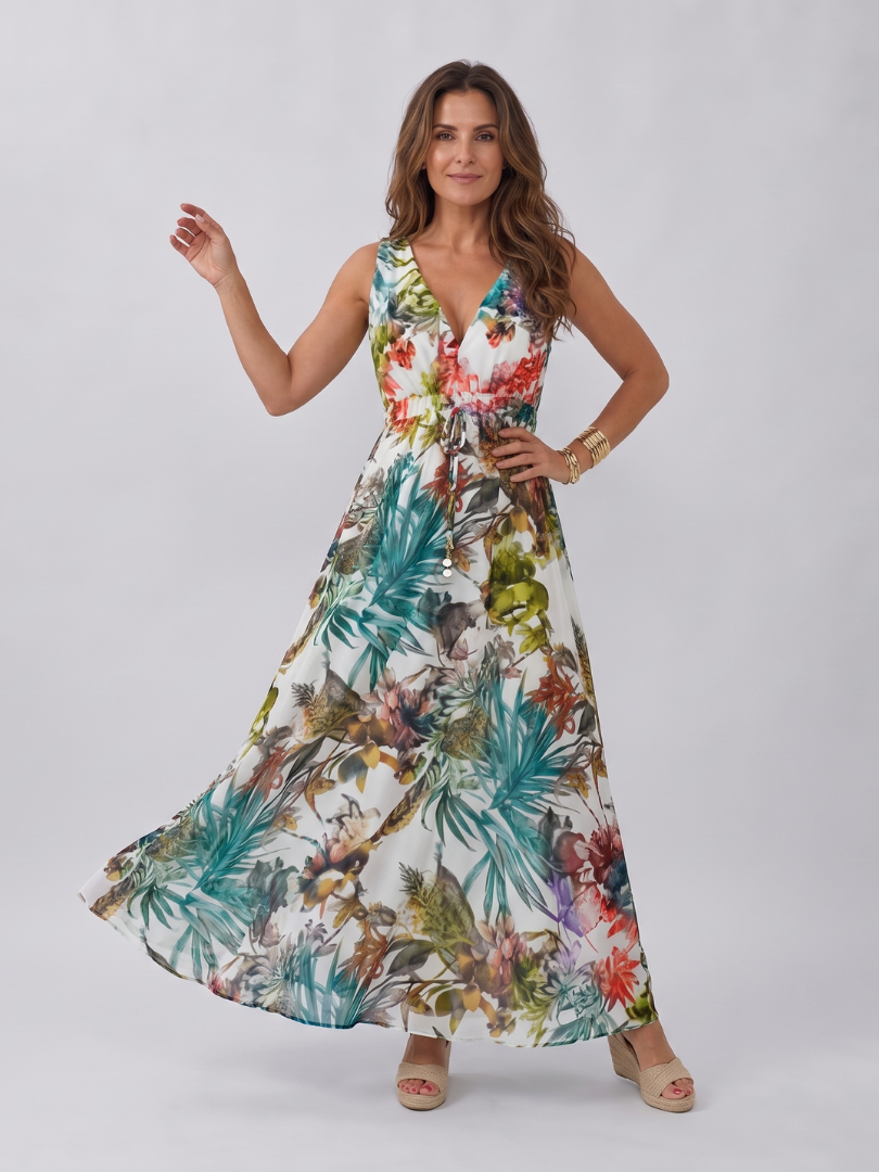 Marina Empire Waist Midi Dress - white front view