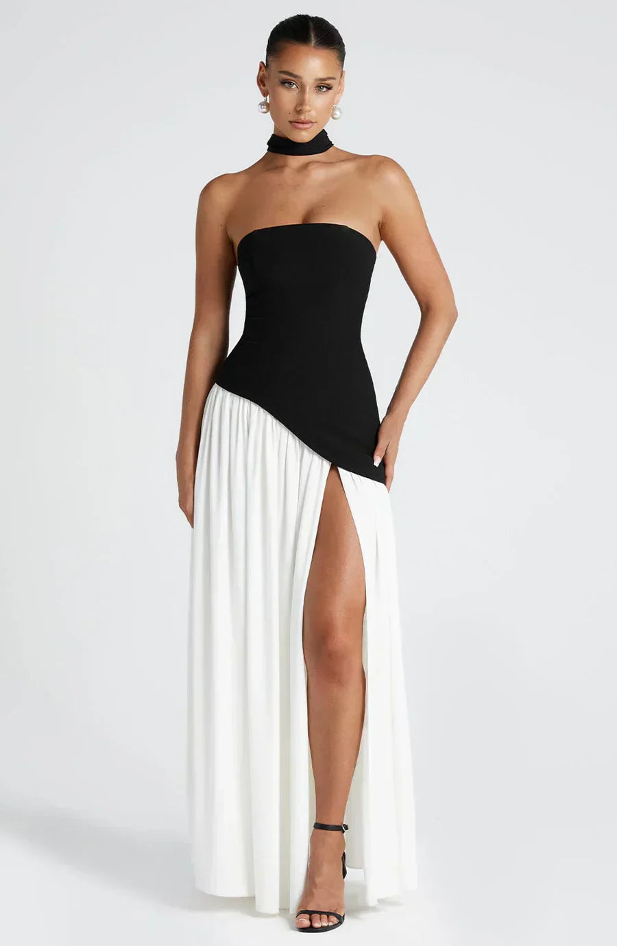 Feathorne Women's Ivy Strapless Maxi Dress - high slit detail