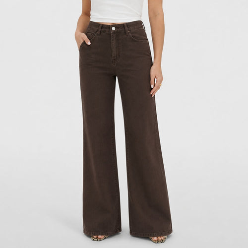 Eleanor wide leg jeans, front view, brown