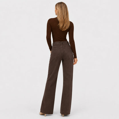 Eleanor wide leg jeans, detail view, brown