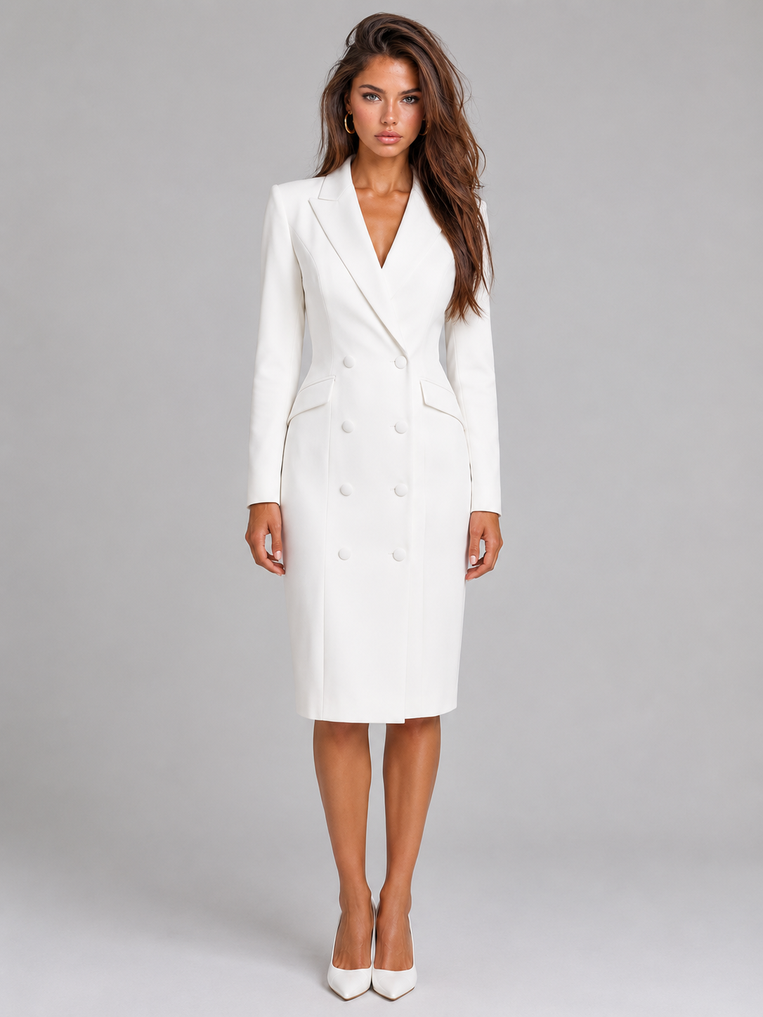 Feathorne Women's Josephine White Blazer Midi Dress - front view