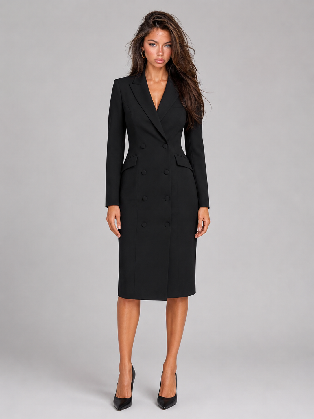 Feathorne Women's Josephine Black Blazer Midi Dress - front view