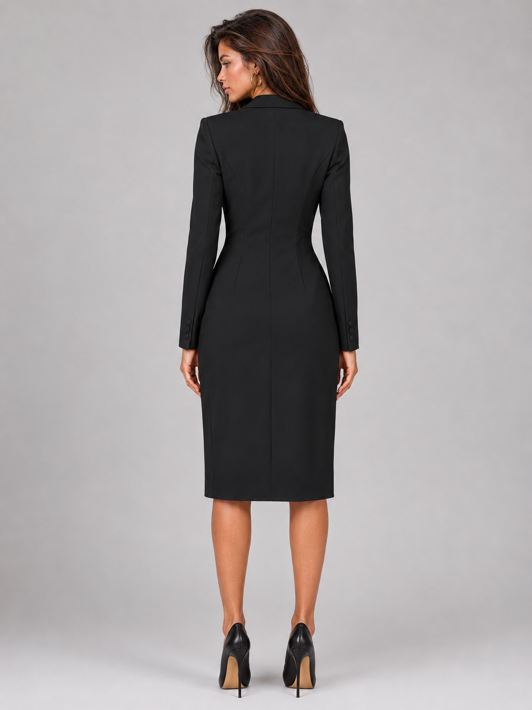 Feathorne Women's Josephine Black Blazer Midi Dress - back view