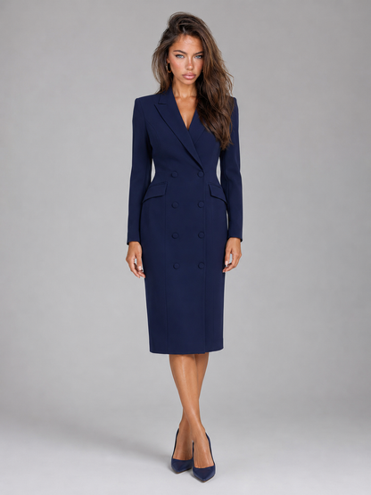 Feathorne Women's Josephine Navy Blazer Midi Dress - front view