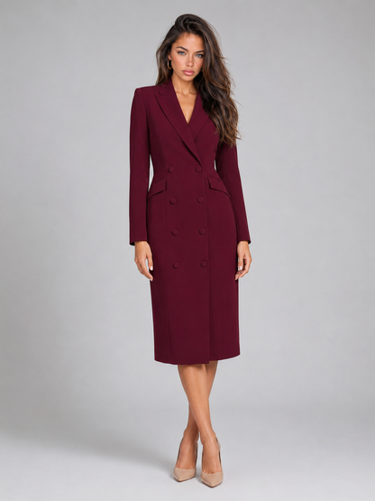 Feathorne Women's Josephine Burgundy Blazer Midi Dress - front view