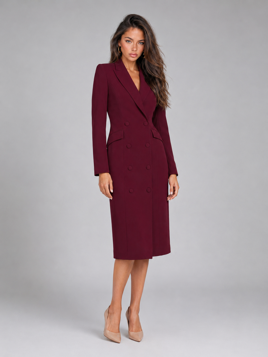 Feathorne Women's Josephine Burgundy Blazer Midi Dress - side view