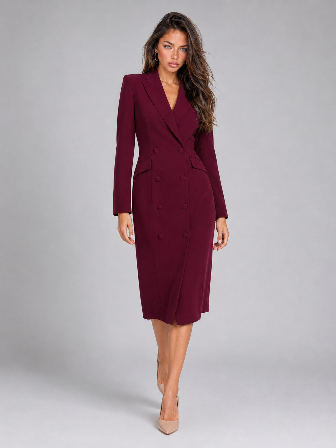 Feathorne Women's Josephine Burgundy Blazer Midi Dress - back view