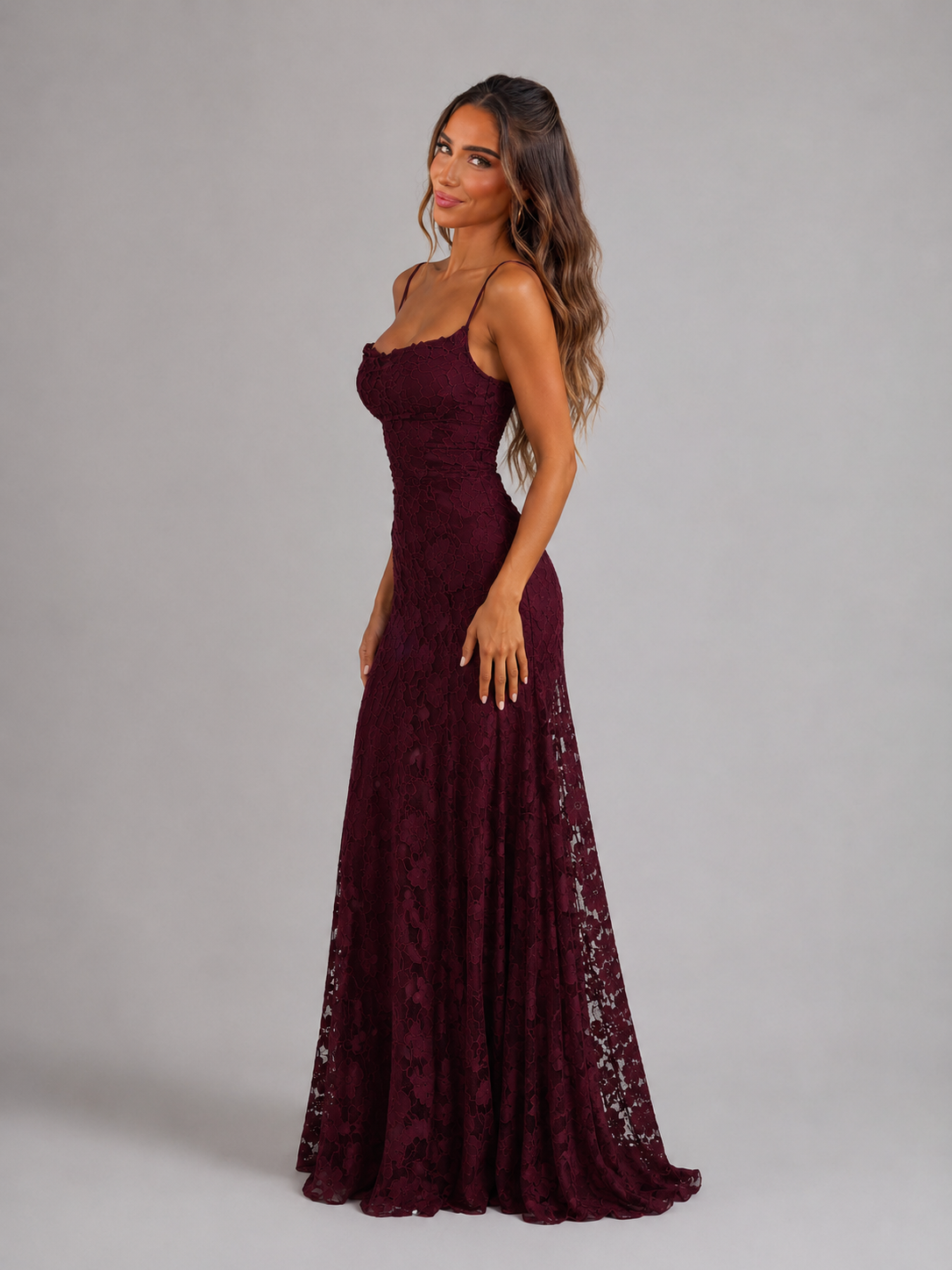 Feathorne Women's Marigold Burgundy Floral Maxi Dress - front view