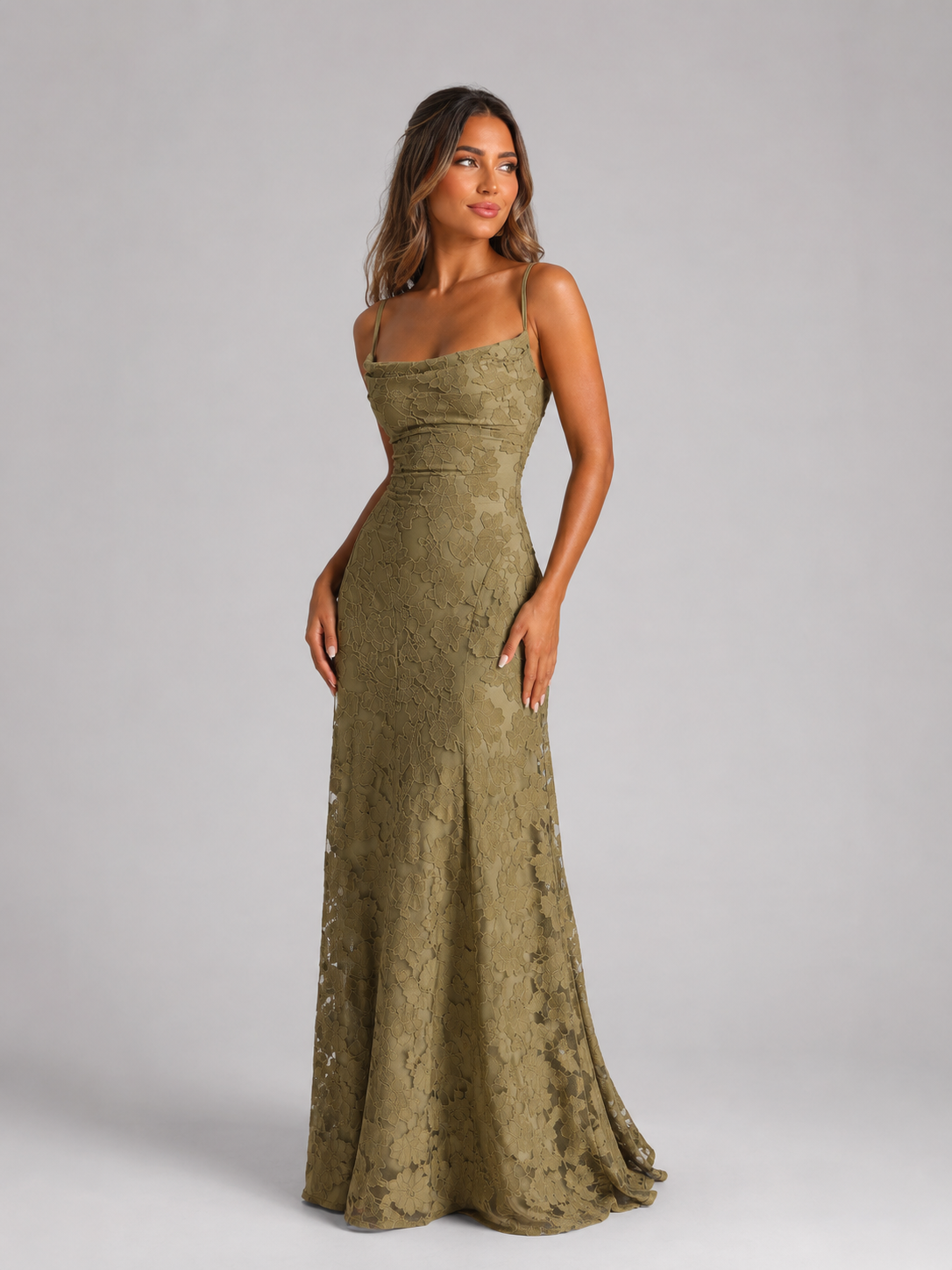Feathorne Women's Marigold Green Floral Maxi Dress - styled full length view
