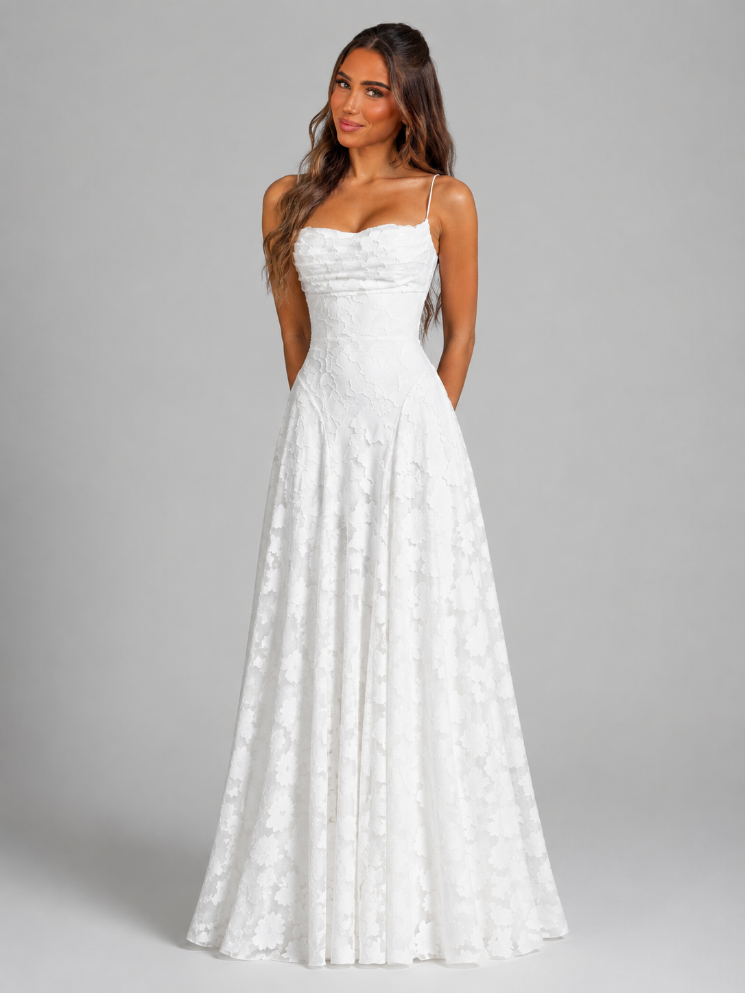 Feathorne Women's Marigold White Floral Maxi Dress - front view