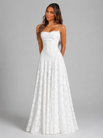 Feathorne Women's Marigold White Floral Maxi Dress - front view