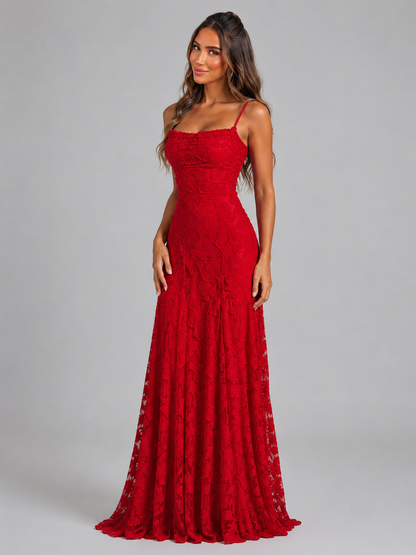 Feathorne Women's Marigold Red Floral Maxi Dress - styled full length view