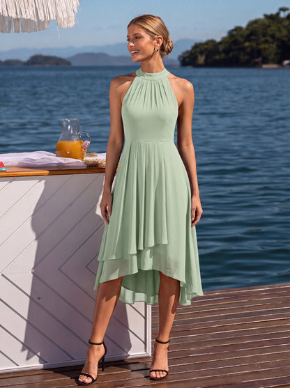 Seraphina | Pleated for Graceful Occasions – Halter Neck Midi Dress