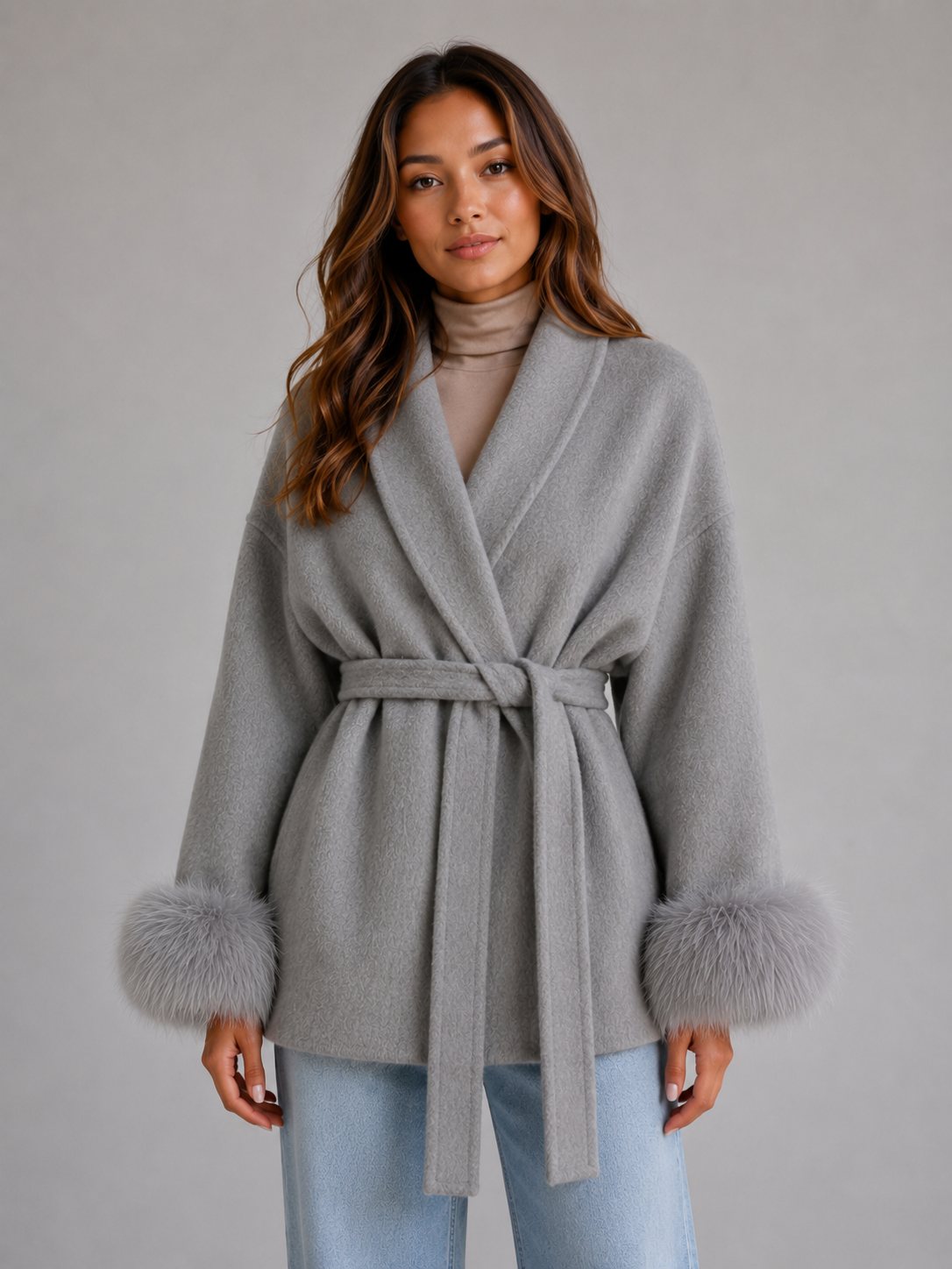 Feathorne Women's Belted Faux Fur Trim Wrap Coat - view 1