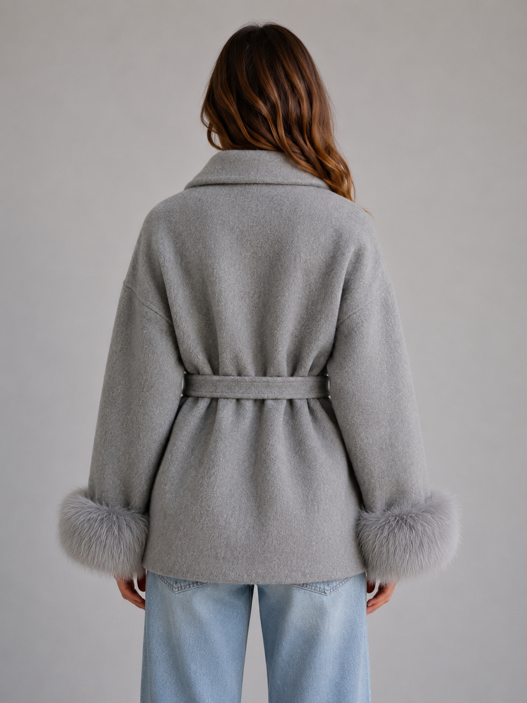 Feathorne Women's Belted Faux Fur Trim Wrap Coat - view 2