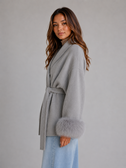 Feathorne Women's Belted Faux Fur Trim Wrap Coat - view 3