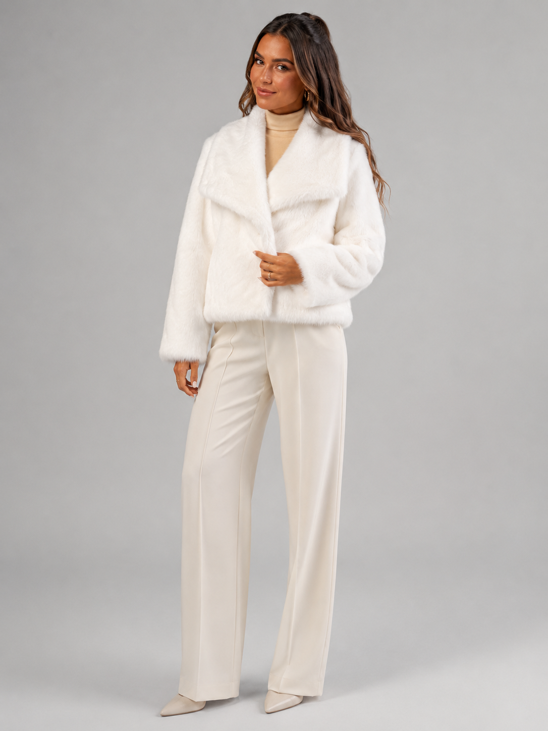 Adeline Faux Fur Jacket - cropped cut detail