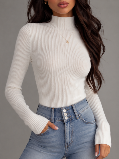 Astrid Mock Neck Knit Top - styled with blazer