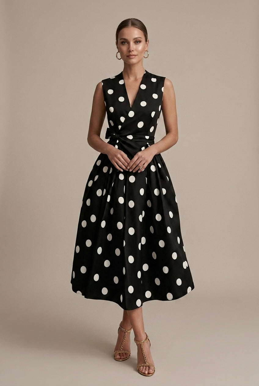 Camille Polka Dot Midi Dress - styled view