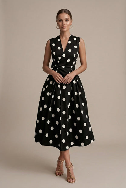 Camille Polka Dot Midi Dress - styled view