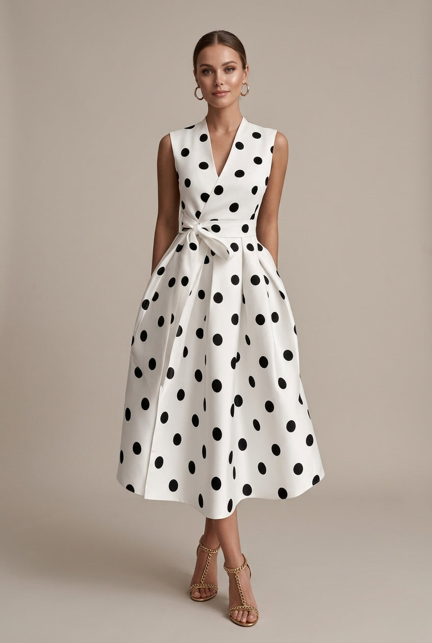 Camille Polka Dot Midi Dress - front view