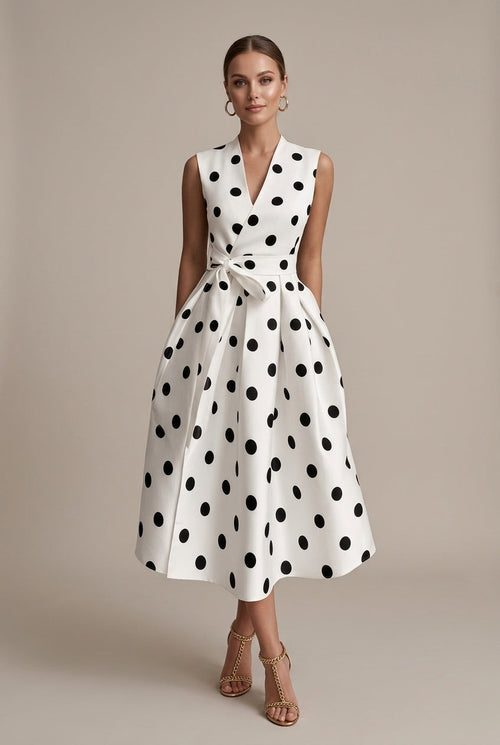 Camille Polka Dot Midi Dress - front view