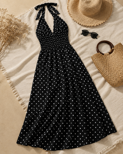 Clara Polka Dot Maxi Dress - black back view