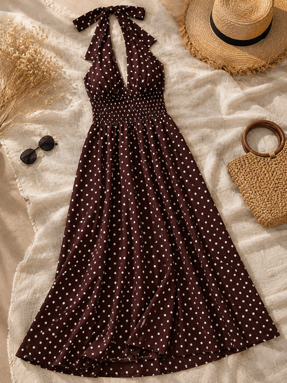 Clara Polka Dot Maxi Dress - brown back view