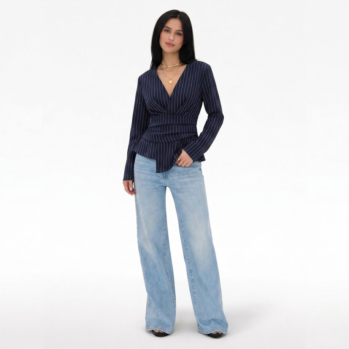 Eloise Pinstripe Wrap Blouse - side view