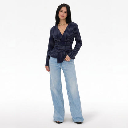 Eloise Pinstripe Wrap Blouse - side view