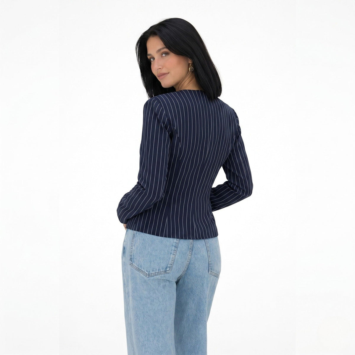 Eloise Pinstripe Wrap Blouse - back view