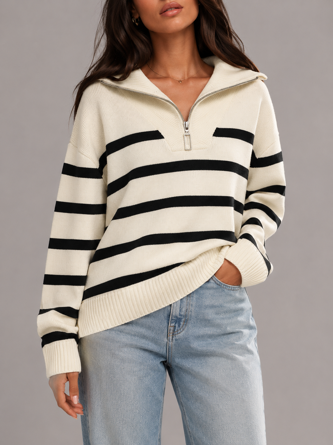 Harriet Half-Zip Knit Sweater - front view