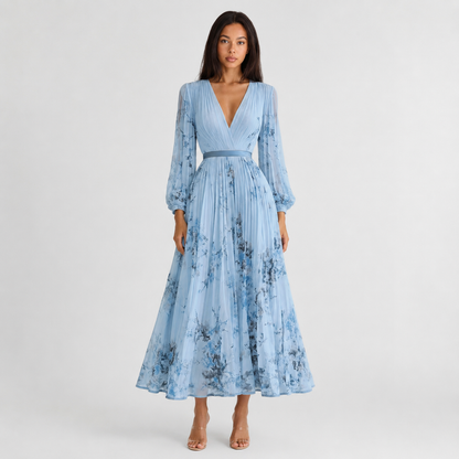 Juliette V-Neck Midi Dress - blue front view