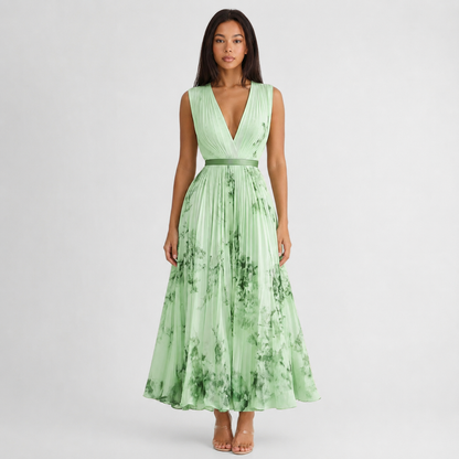 Juliette V-Neck Midi Dress - green front view