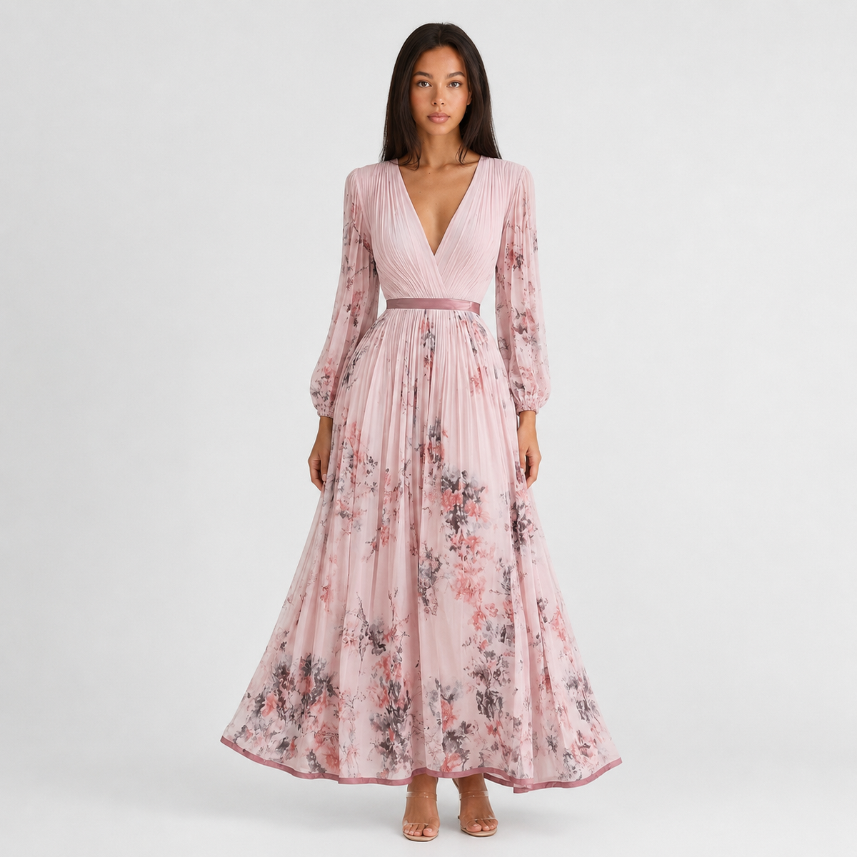 Juliette V-Neck Midi Dress - pink front view