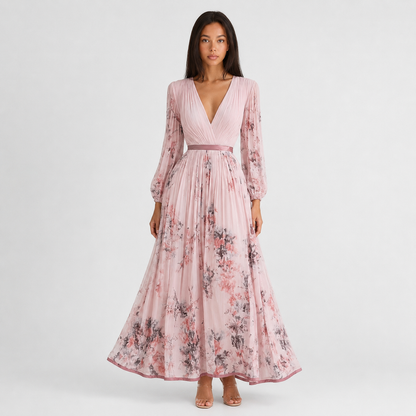 Juliette V-Neck Midi Dress - pink front view