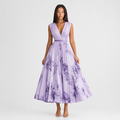 Juliette V-Neck Midi Dress - purple front view