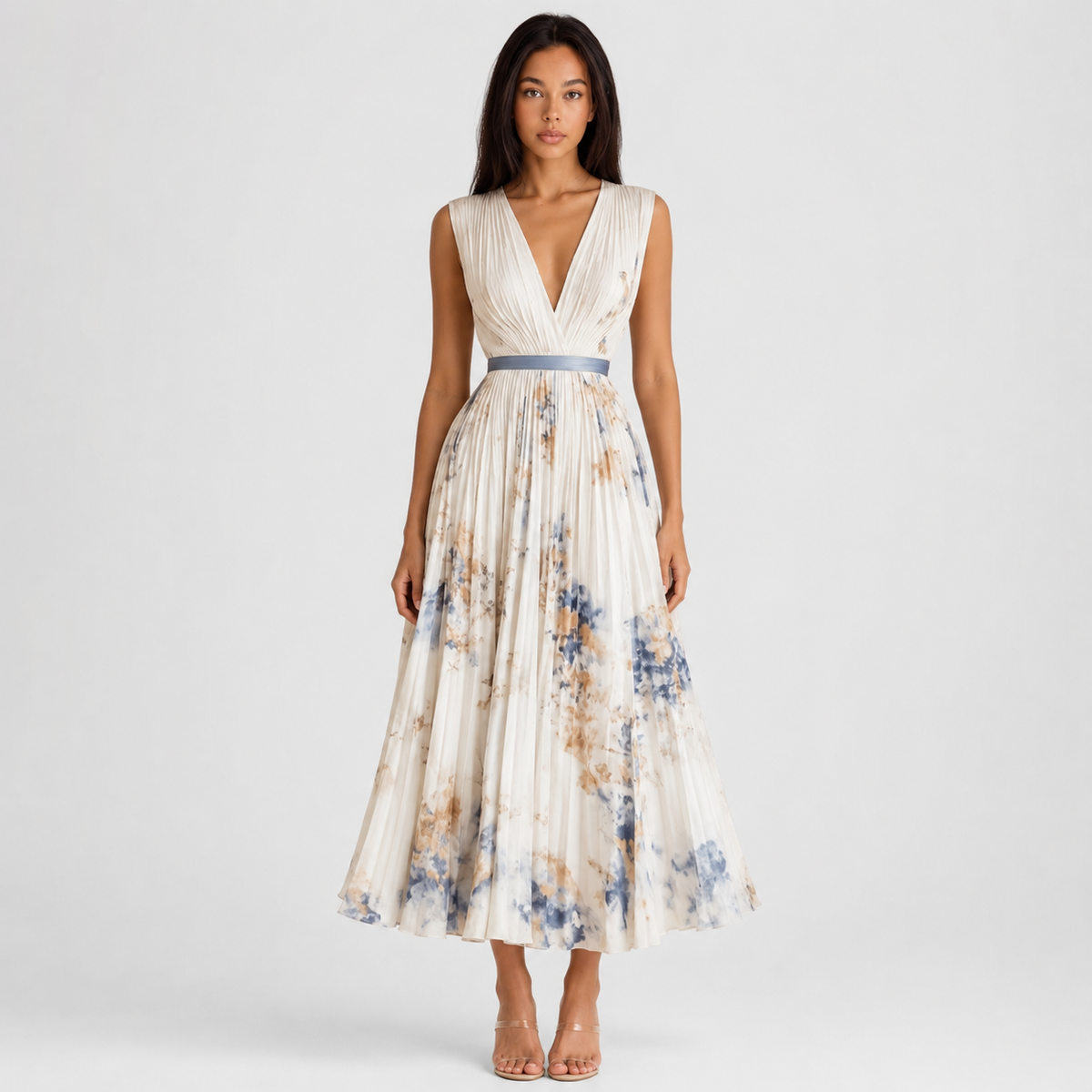 Juliette V-Neck Midi Dress - white front view