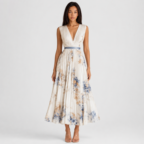 Juliette V-Neck Midi Dress - white front view