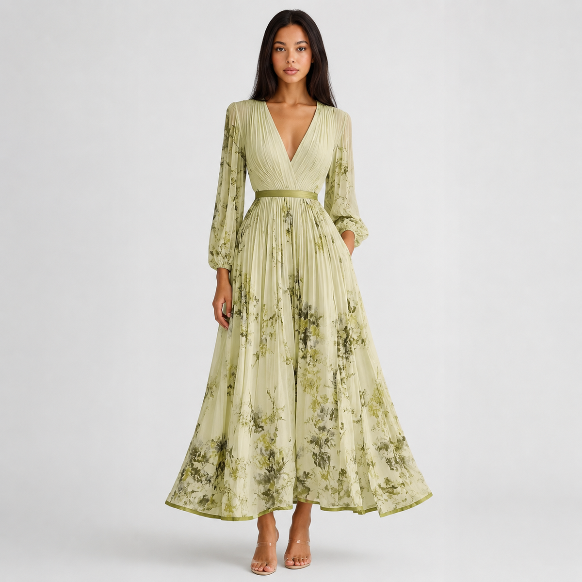 Juliette V-Neck Midi Dress - yellow front view