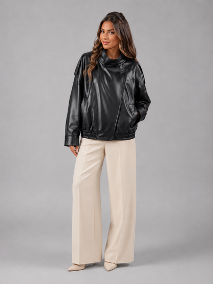 Margaux Faux Leather Bomber Jacket - full length styling