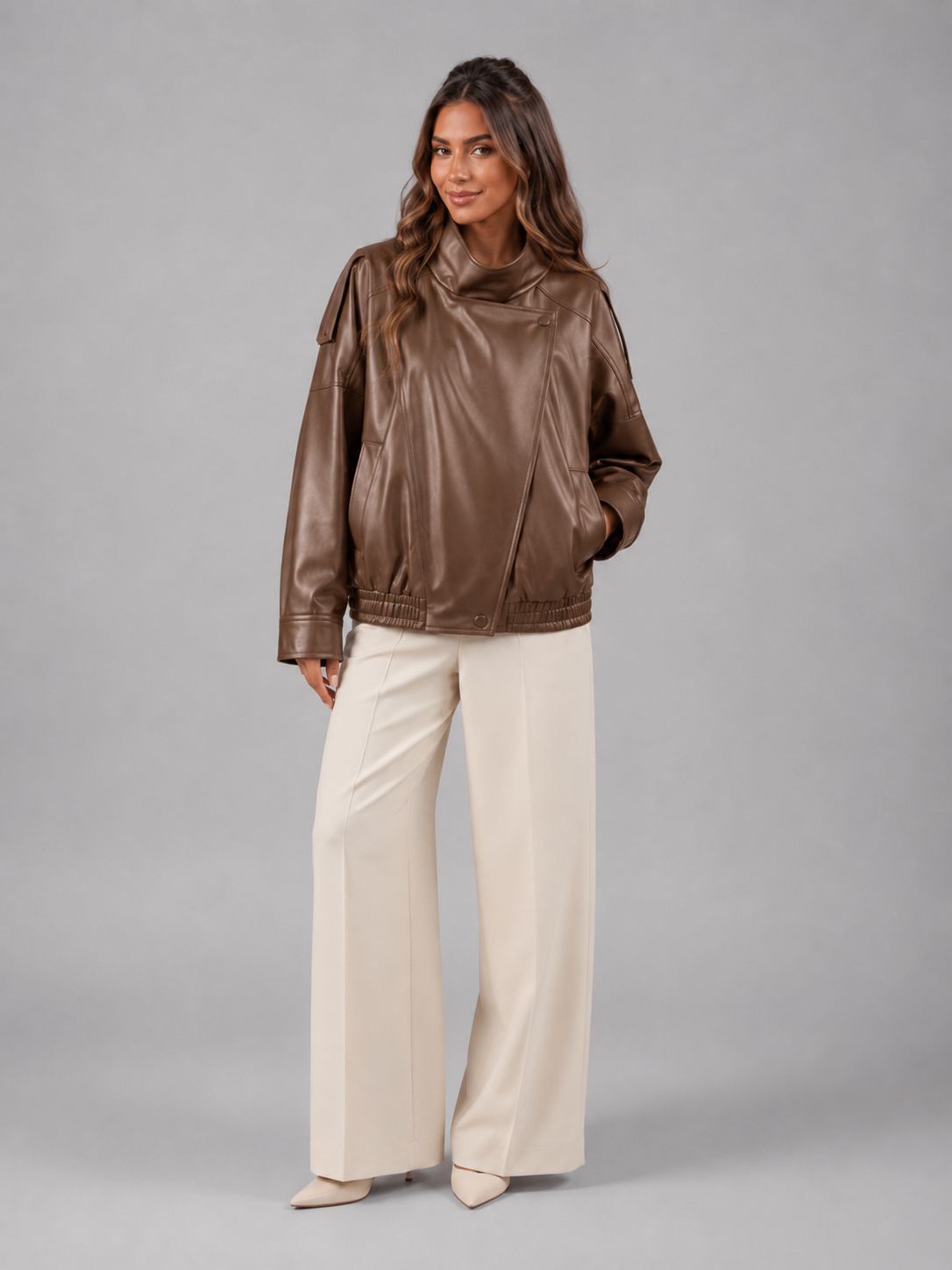 Margaux Faux Leather Bomber Jacket - fabric texture detail