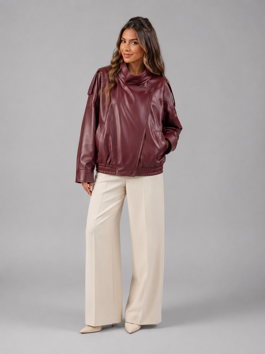 Margaux Faux Leather Bomber Jacket - front view
