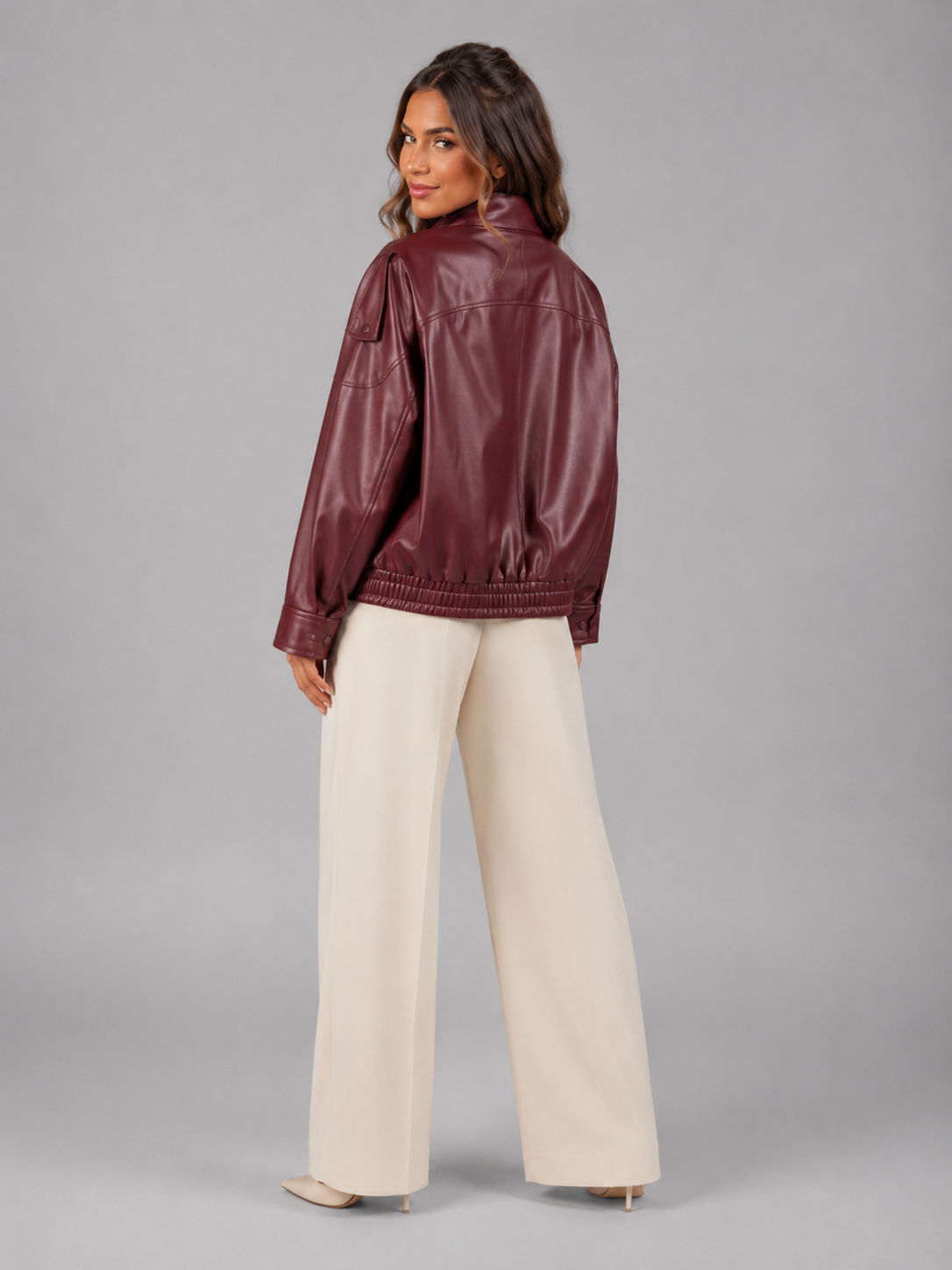 Margaux Faux Leather Bomber Jacket - back view